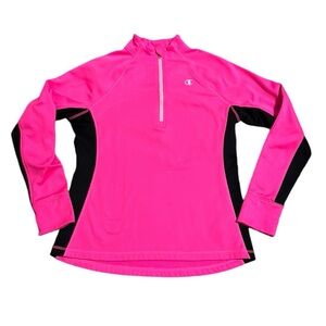 CHAMPION hot pink running pullover 1/4 zip fleece lined